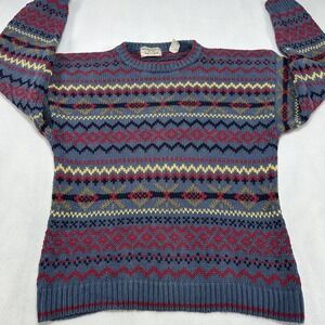 Vintage Woods & Gray Sweater Mens Large Blue Fair Isle Knit Pullover Nordic Prep
